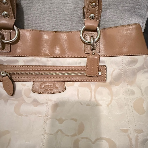 Coach Canvas Tote in Beige and Brown Leather Trim - Picture 5 of 7